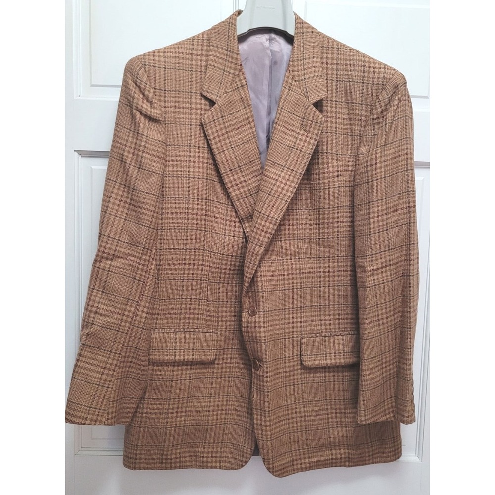 Vintage Nieman Marcus Men's Brown Plaid Blazer - Sz 43 Long (47" Chest, 32"L)